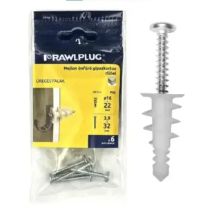 Csavarmenetű gipszkarton dűbel önfúró 16x36mm+ D-fejű csavar 3,9x32mm (6db/csom)
